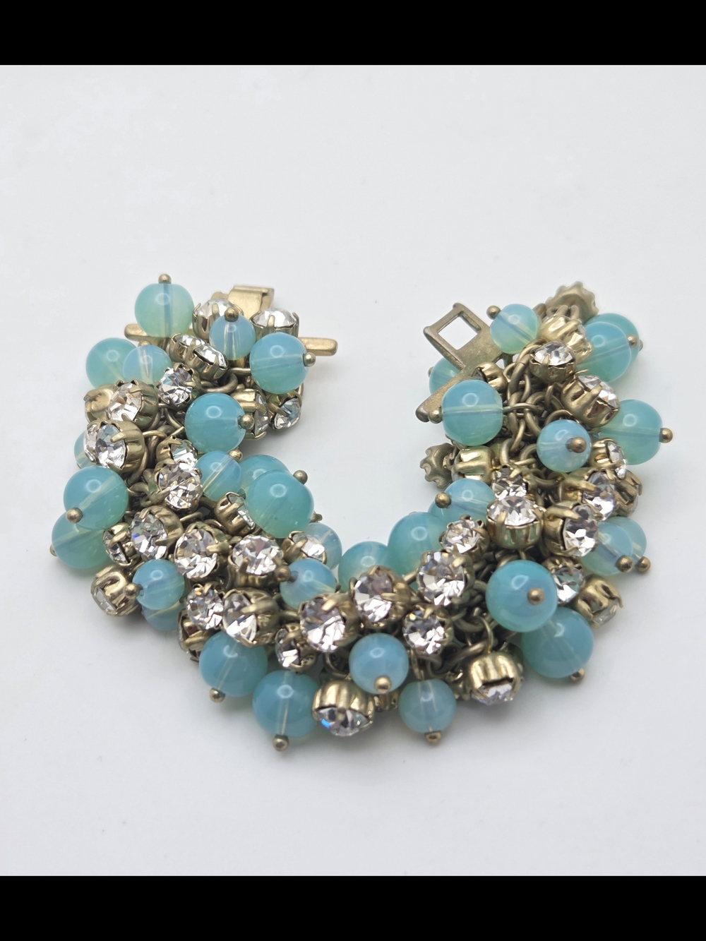 Aqua Blue & Rhinestone Shari Cluster Bracelet-Small Wrist